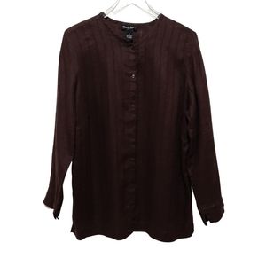 Alexandra Bartlett Chocolate Brown Linen Button Front Size 1X